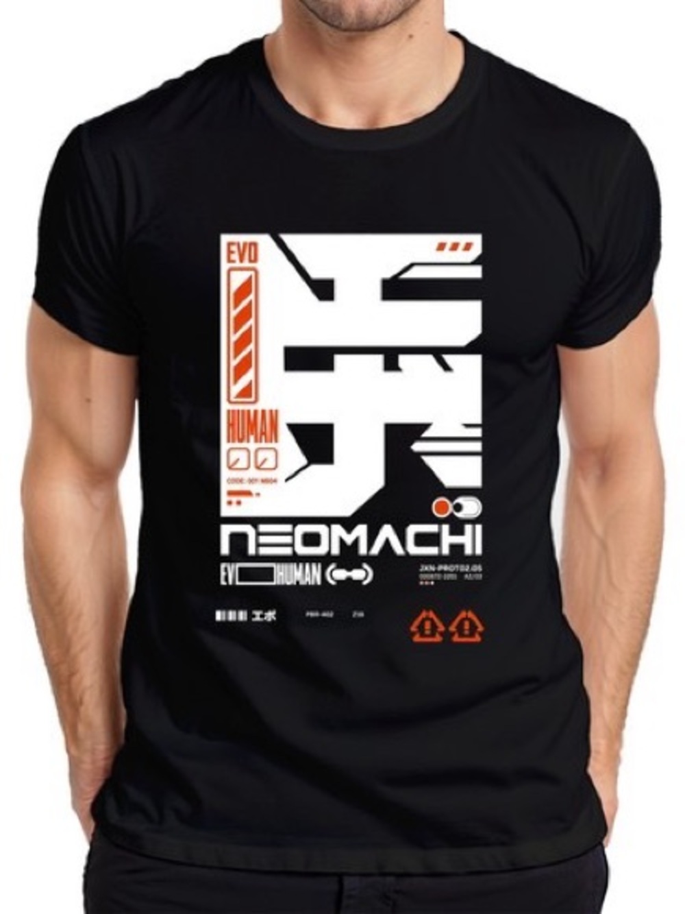 Gildan Black Tee with White and Orange NeoMachi Graphic